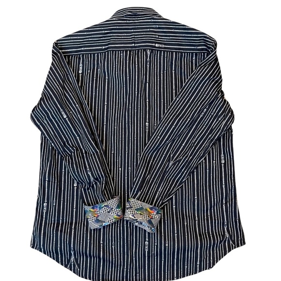 Robert Graham zipper novelty print roll cuff long sleeve men black button down M - Picture 3 of 11